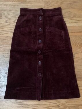 & Other Stories Burgundy Corduroy Button-Front Midi Skirt